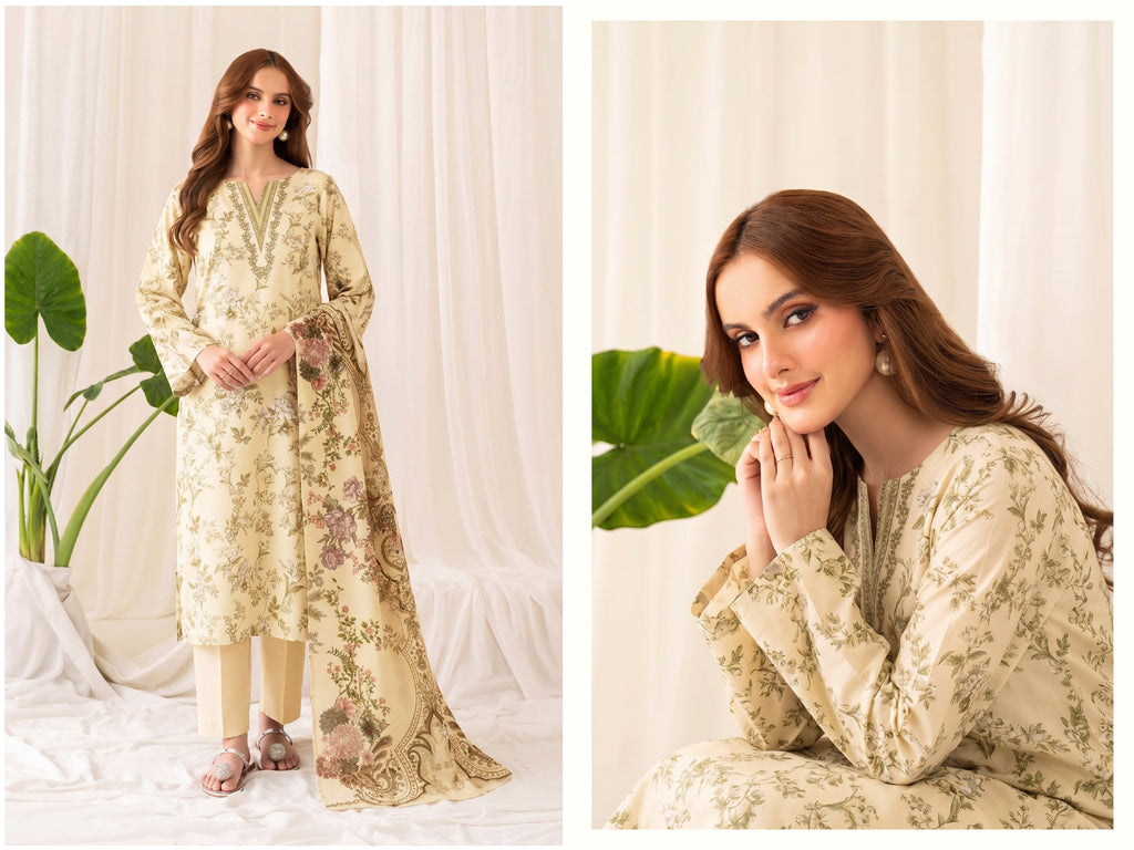 Ivory Floral Linen 3-Piece