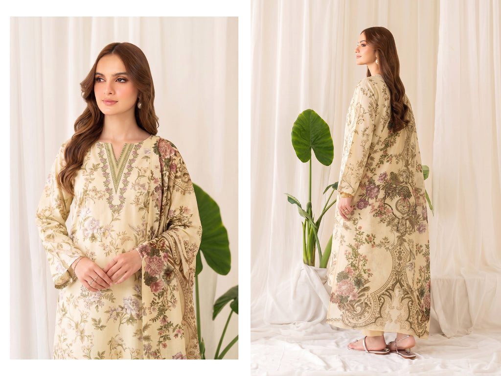 Ivory Floral Linen 3-Piece