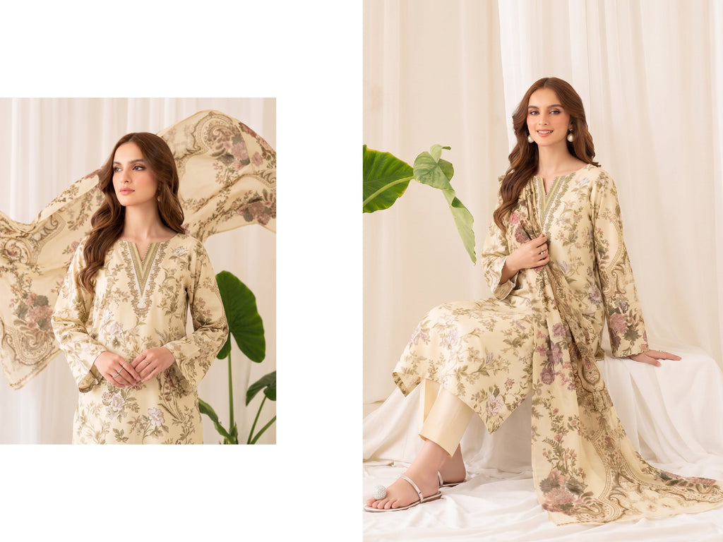 Ivory Floral Linen 3-Piece