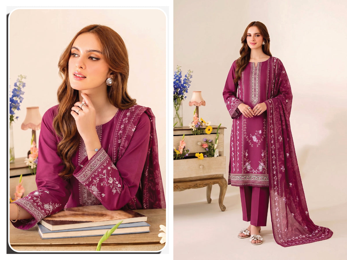 Magenta Floral Linen 3 Piece